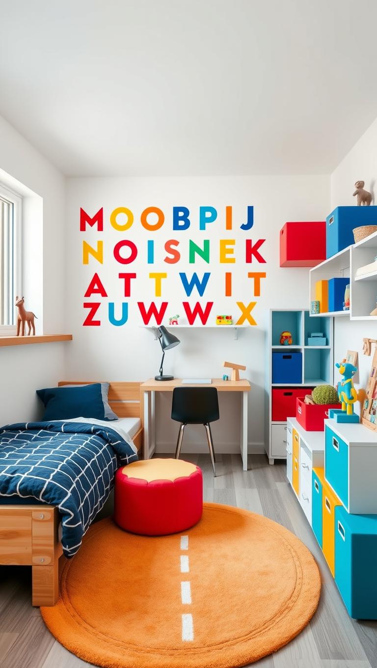 4. Alphabet wall with mural and book ledge