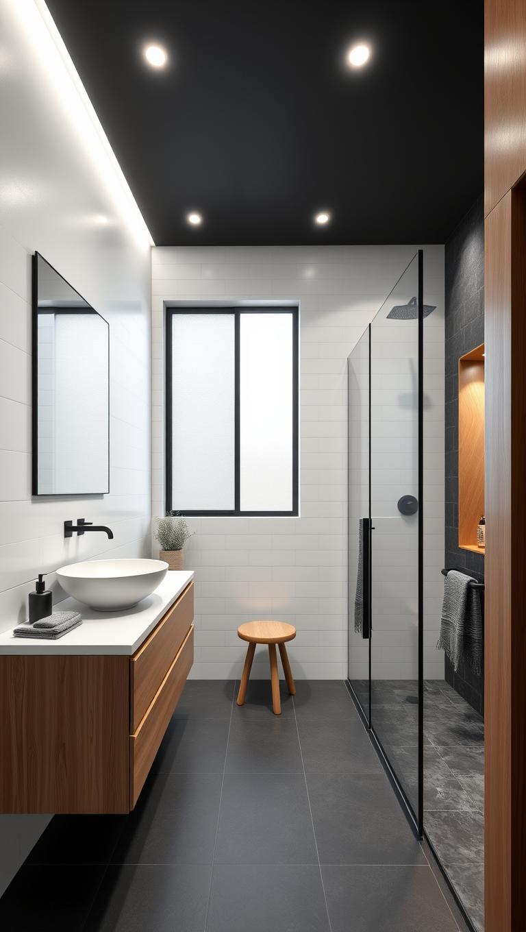 4. Monochrome palette with natural wood accents