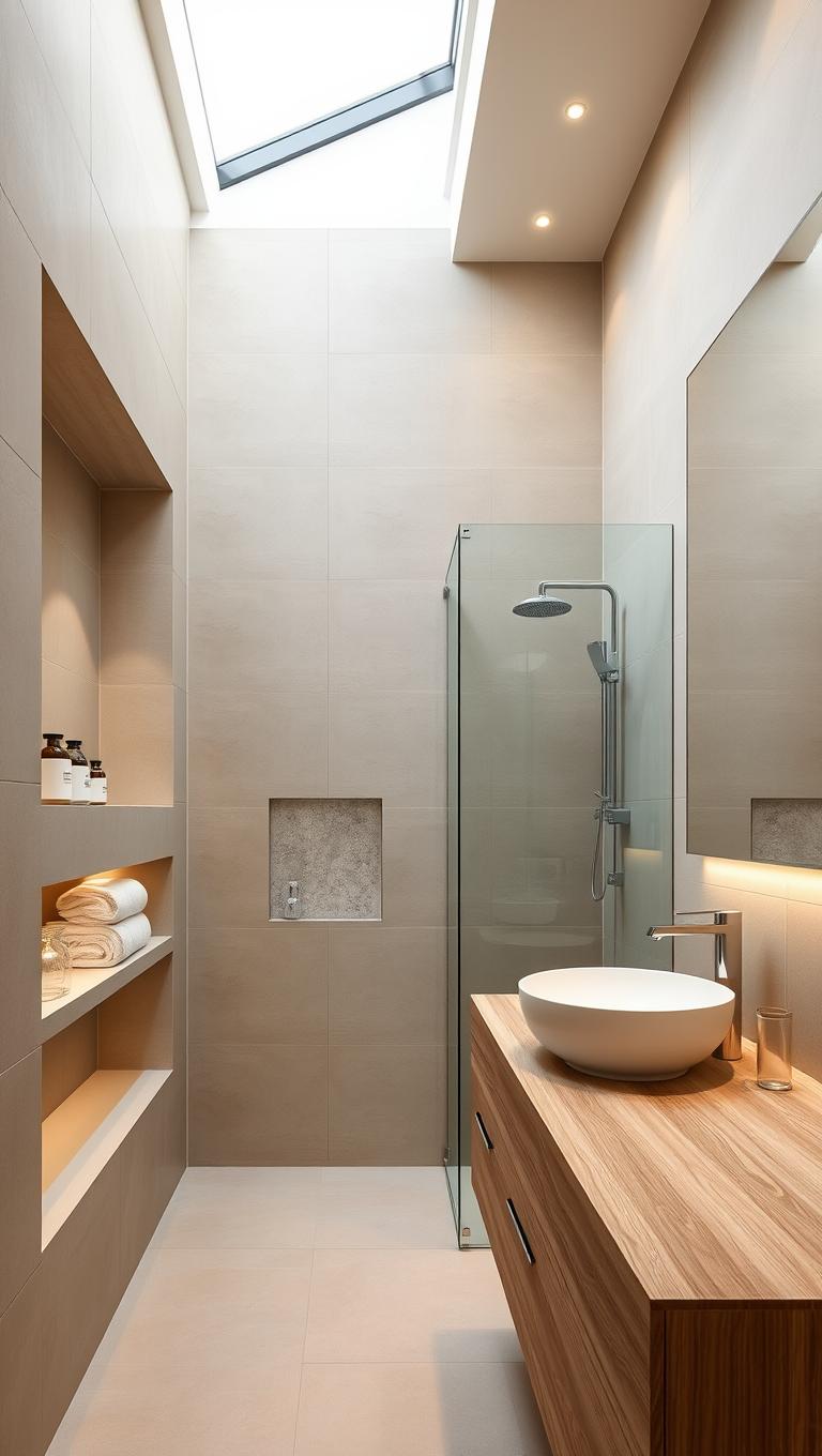 43. Linear wall niches for towels and products