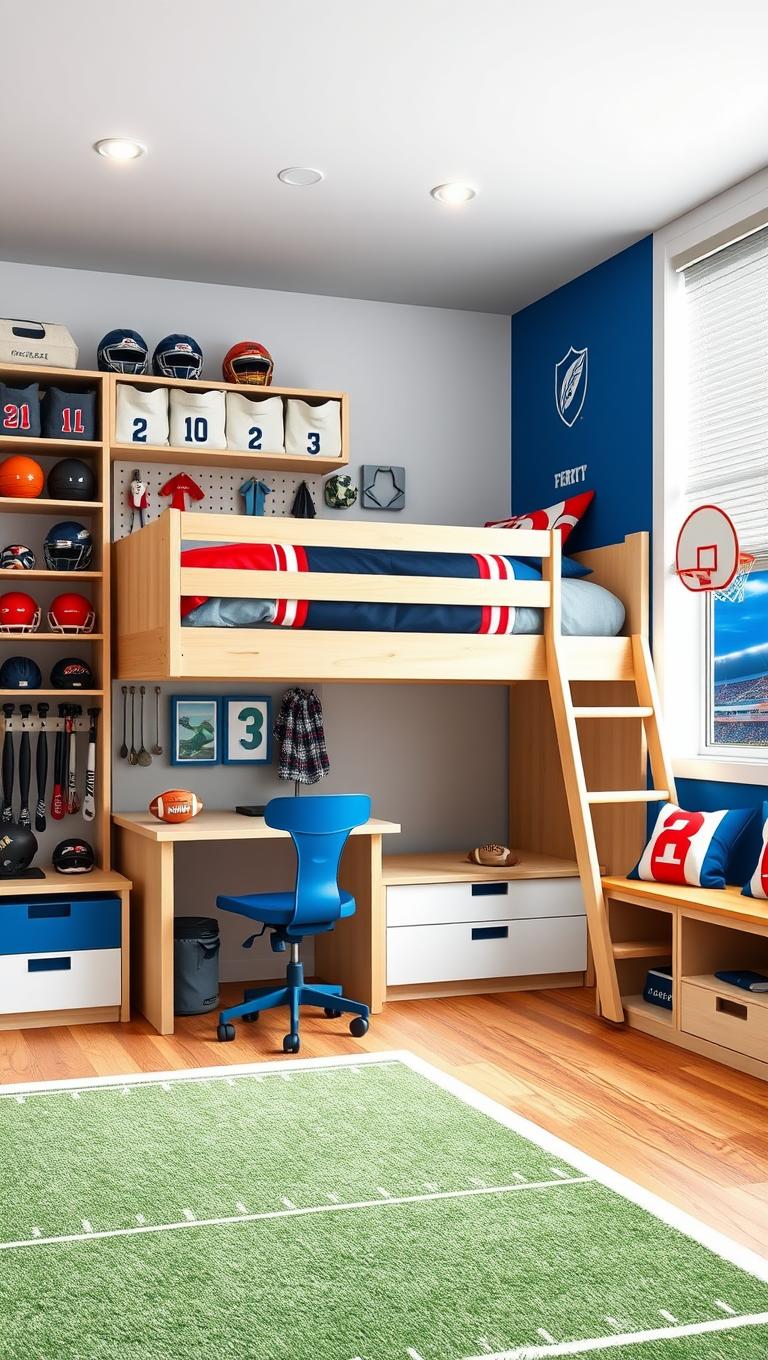 6. Sports themed room with gear storage