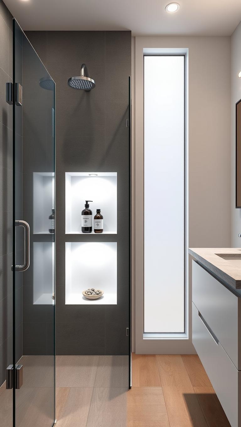7. Recessed shower niches with LED lighting