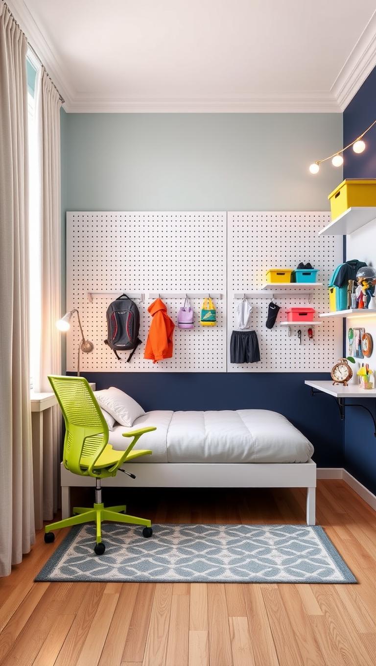8. Pegboard storage system for easy access