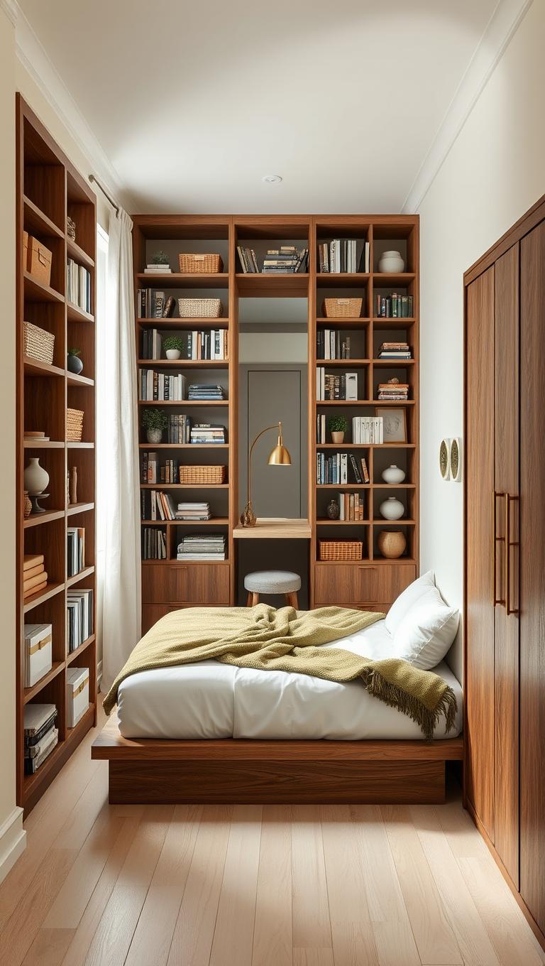 8. Vertical storage with tall bookcases